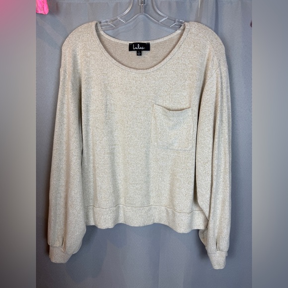 Lulu’s Just Vibes Beige Long Sleeve Pullover Top- Size Small - Picture 3 of 8